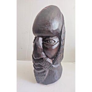 Vintage African Ebony Wood Carving Head Bust Warrior 10"